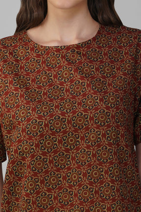 Brown Printed Cotton Box Top