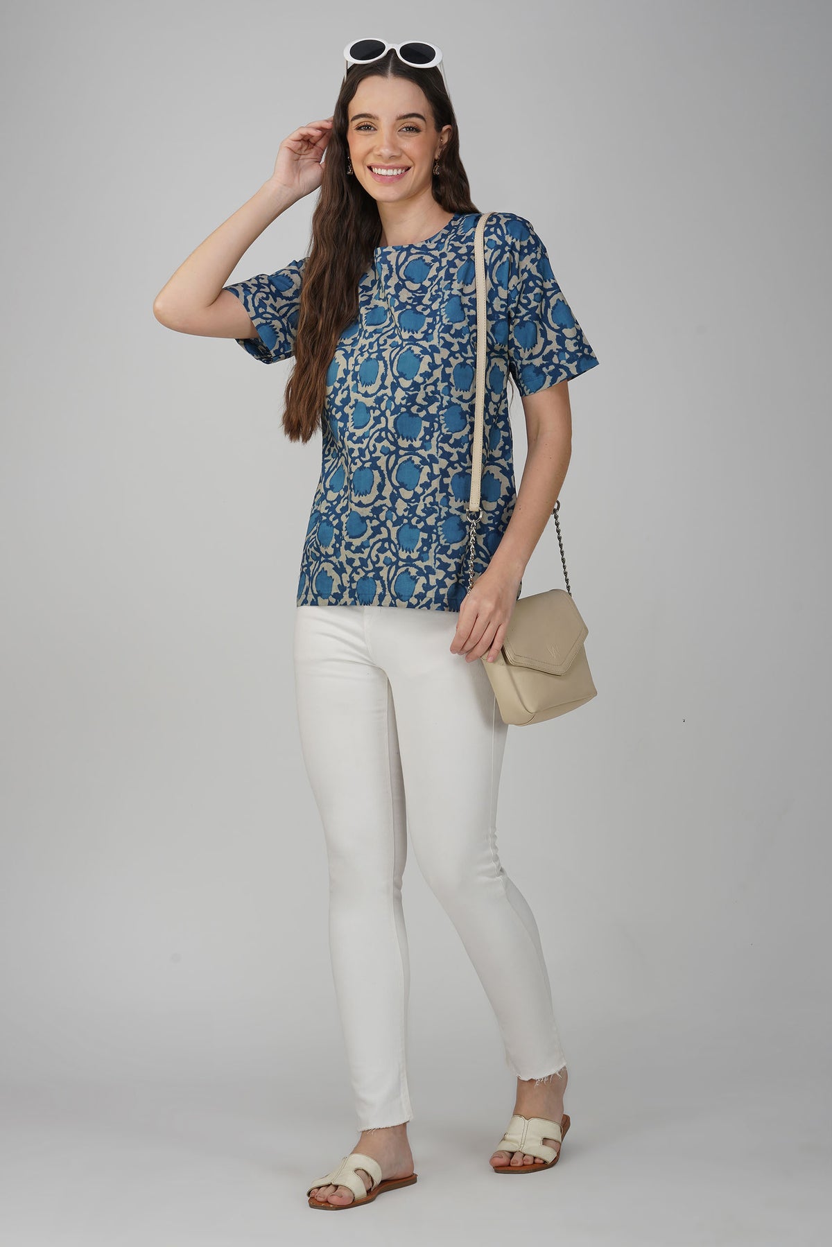 Classic Blue Printed Cotton Box Top