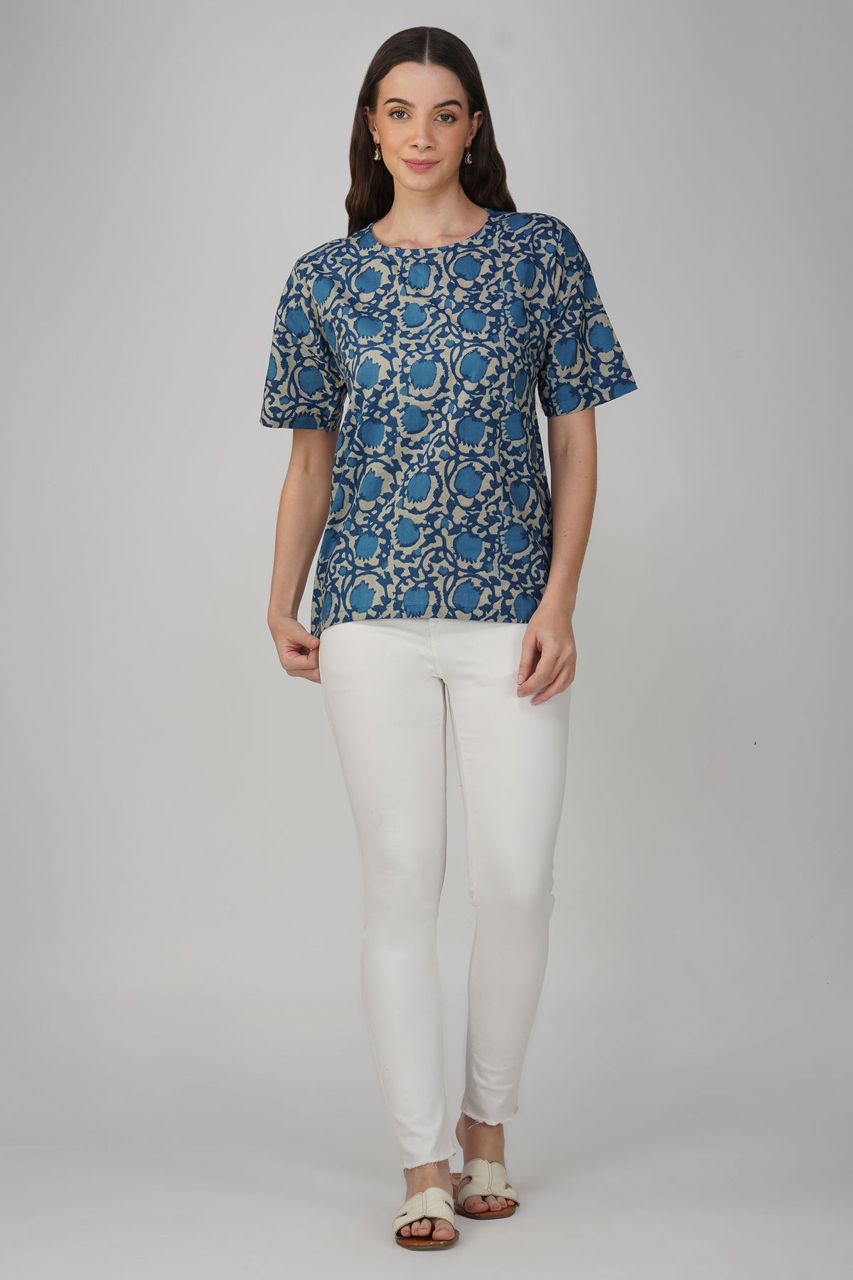 Classic Blue Printed Cotton Box Top