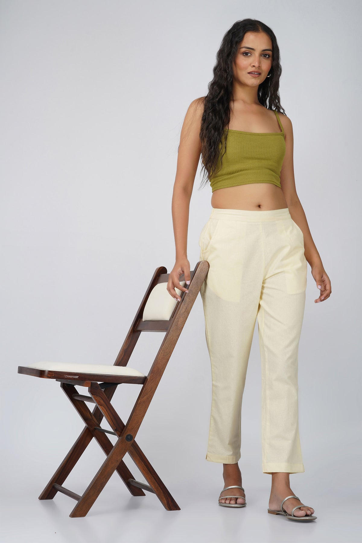 Cream Cotton Trouser for Women