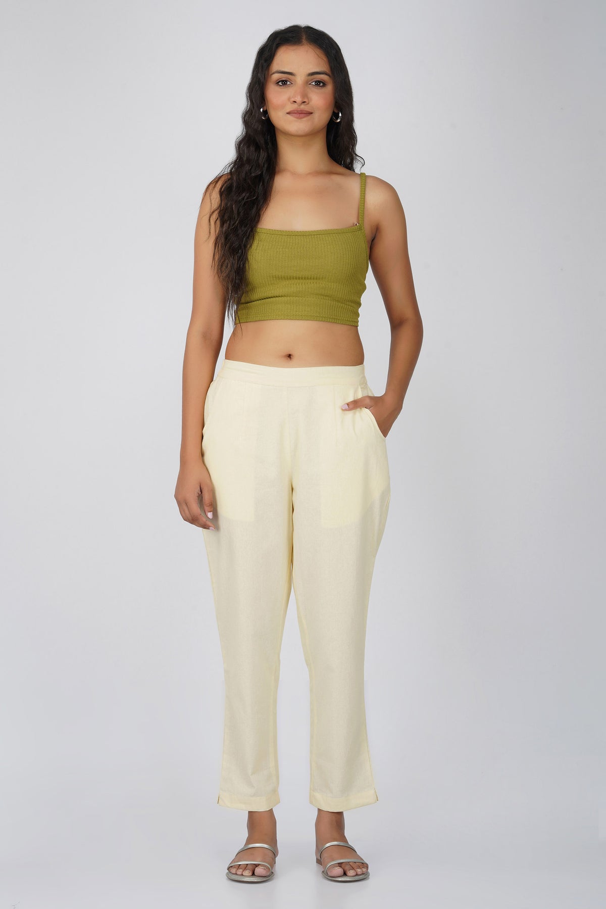 Cream Cotton Pant for Women - SPARSA India