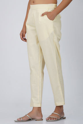 Cream Cotton Trouser for Women