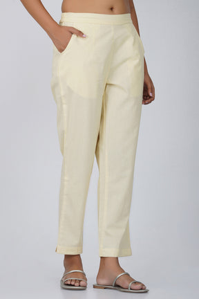 Cream Cotton Trouser for Women