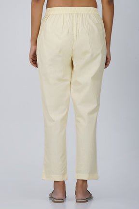 Cream Cotton Trouser for Women