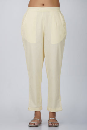 Cream Cotton Trouser for Women