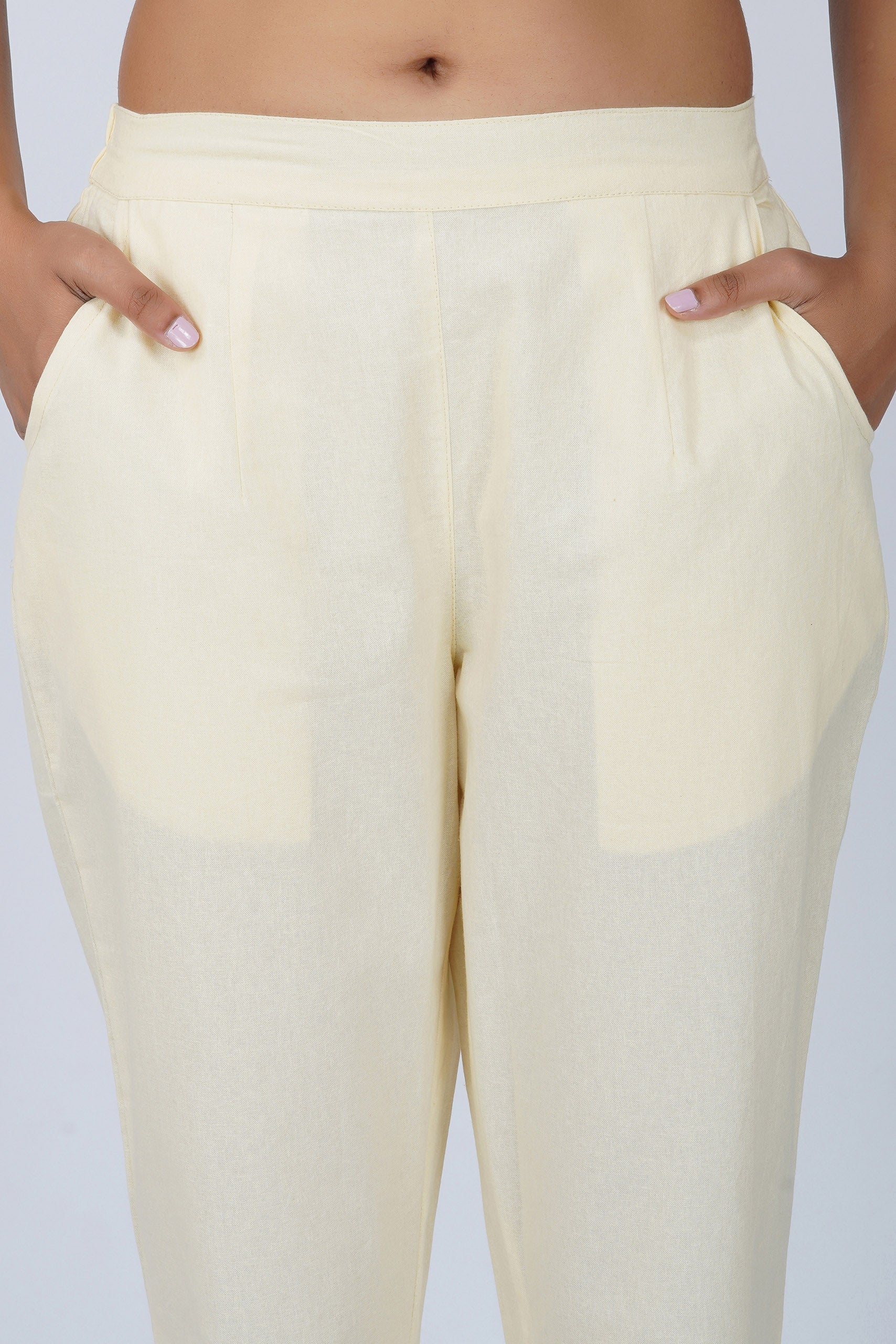 Cream Cotton Trouser for Women