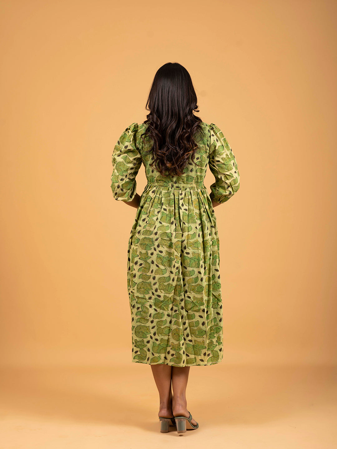 Green Printed Flared Cotton Dress