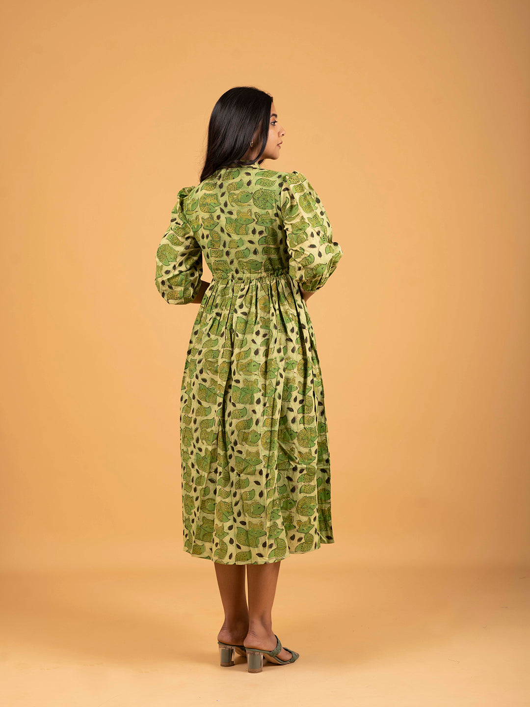 Green Printed Flared Cotton Dress