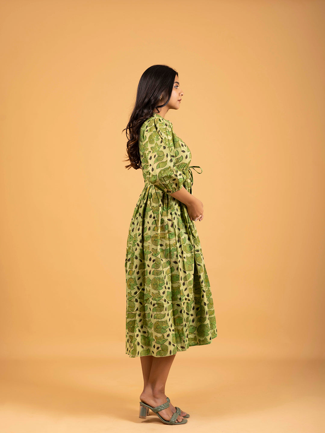 Green Printed Flared Cotton Dress