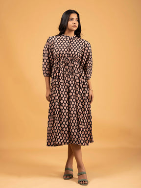 Black Printed Flared Cotton Dress