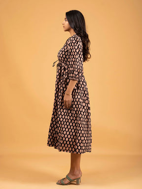 Black Printed Flared Cotton Dress