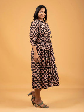 Black Printed Flared Cotton Dress