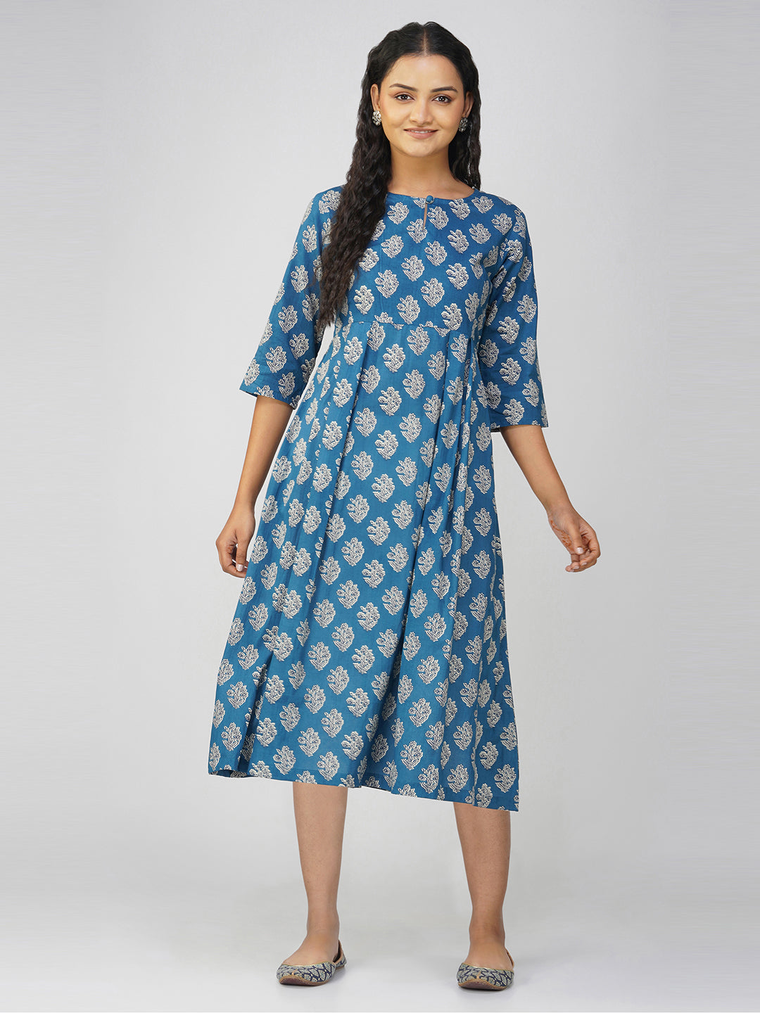 Blue Flared Cotton Dress