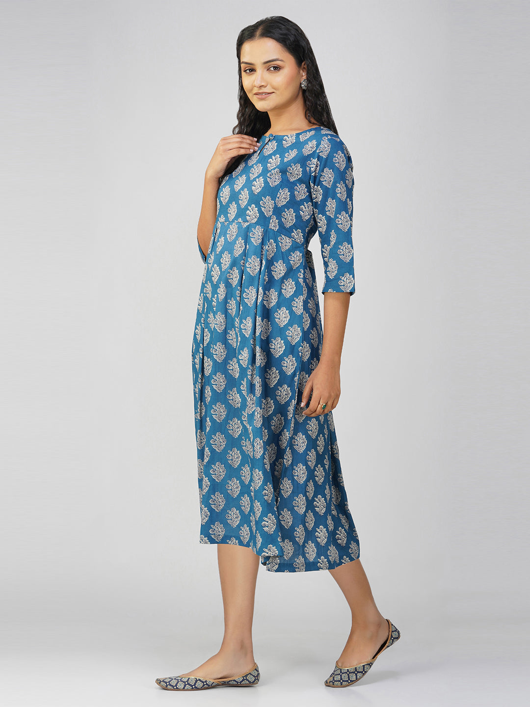 Blue Flared Cotton Dress