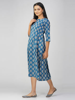 Blue Flared Cotton Dress