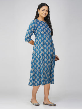 Blue Flared Cotton Dress