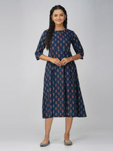 Navy Blue Flared Cotton Dress