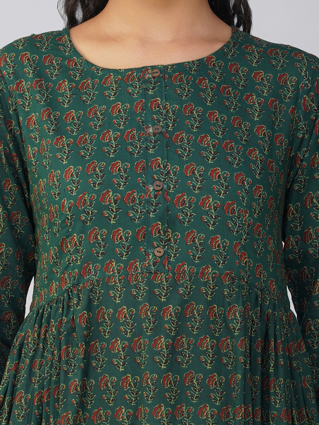 Dark Green Flared Cotton Dress