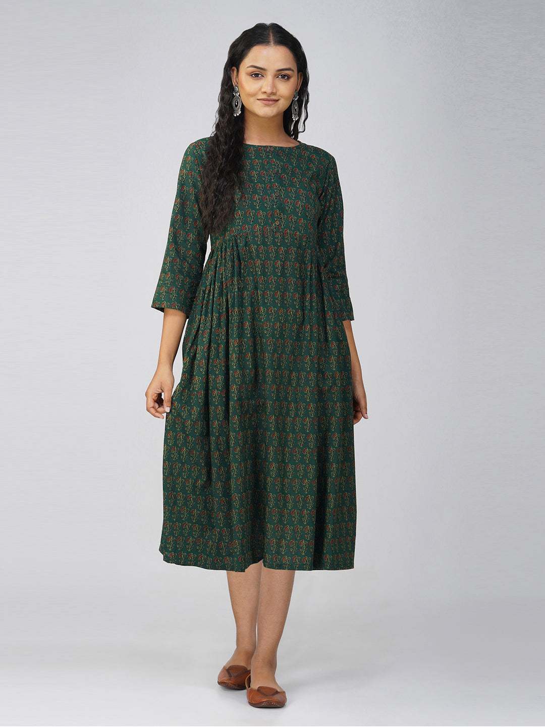 Dark Green Flared Cotton Dress