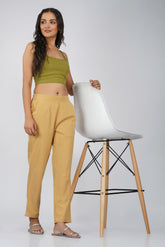 Golden Chikoo Cotton Trouser for Women