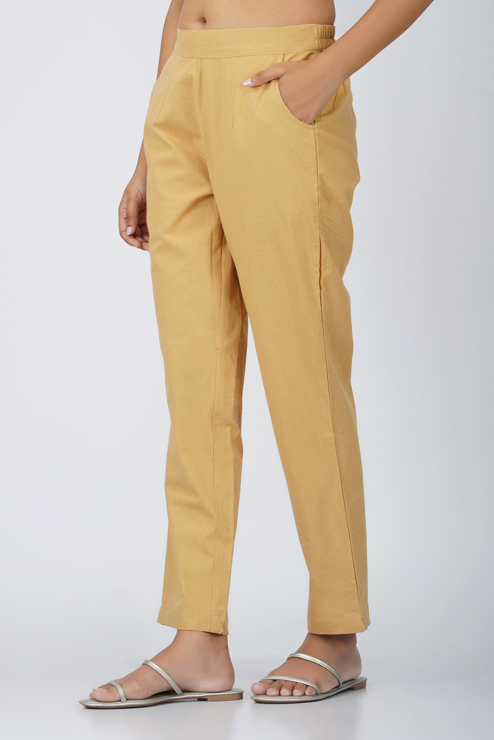 Golden Chikoo Cotton Trouser for Women