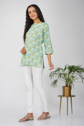 Green Veil Print Cotton Top