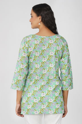 Green Veil Print Cotton Top