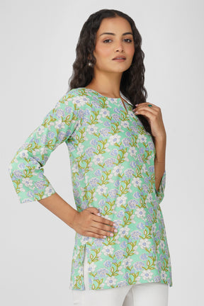 Green Veil Print Cotton Top