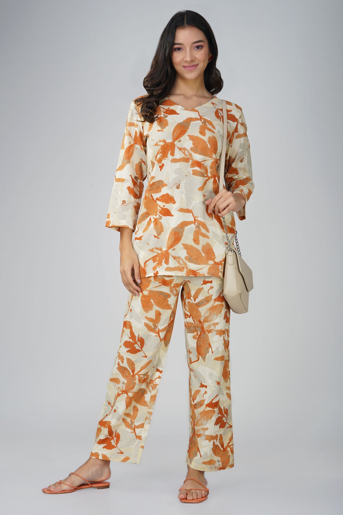 Merino Printed V-Neck Cotton Co-ord Set