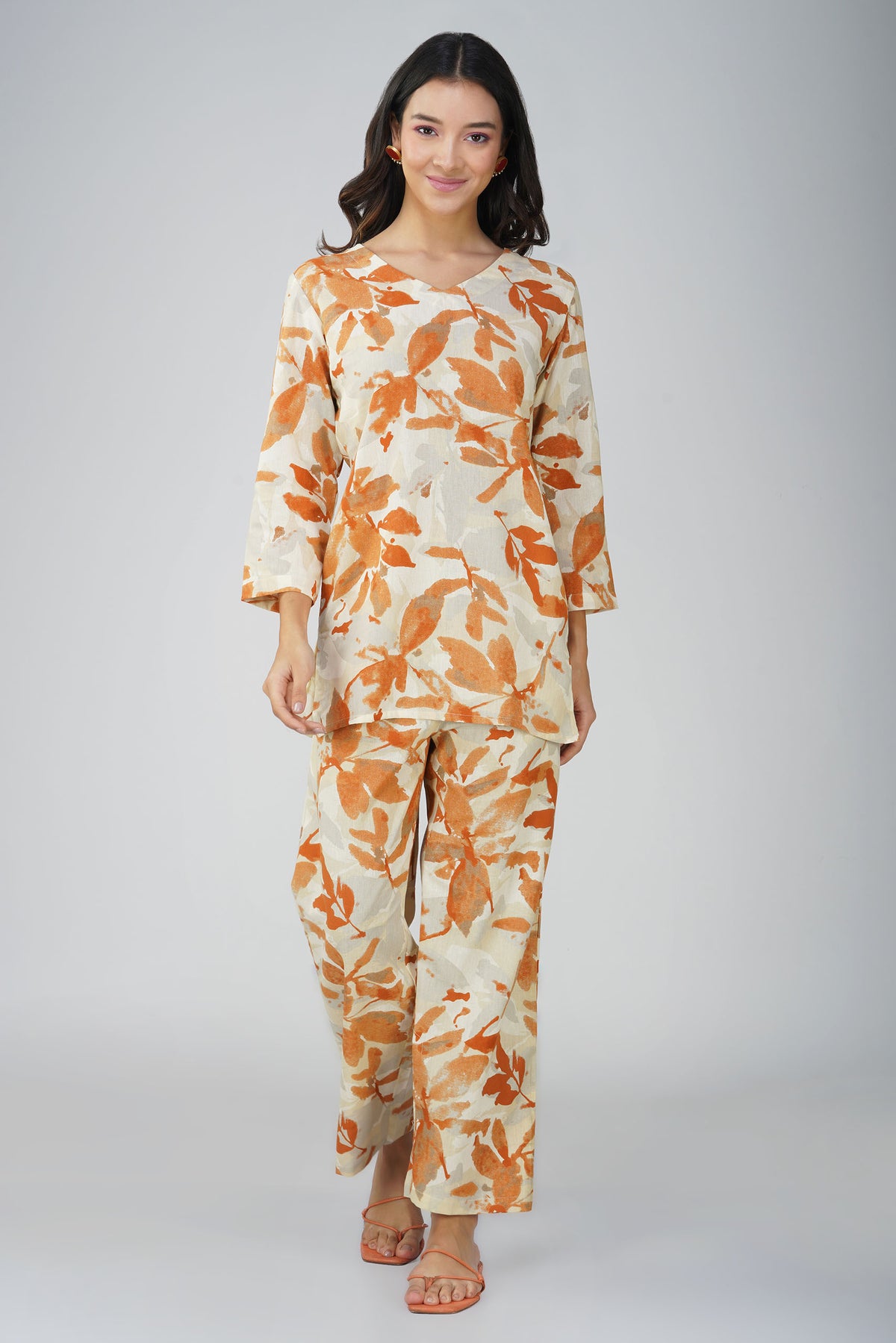 Merino Printed V-Neck Cotton Co-ord Set