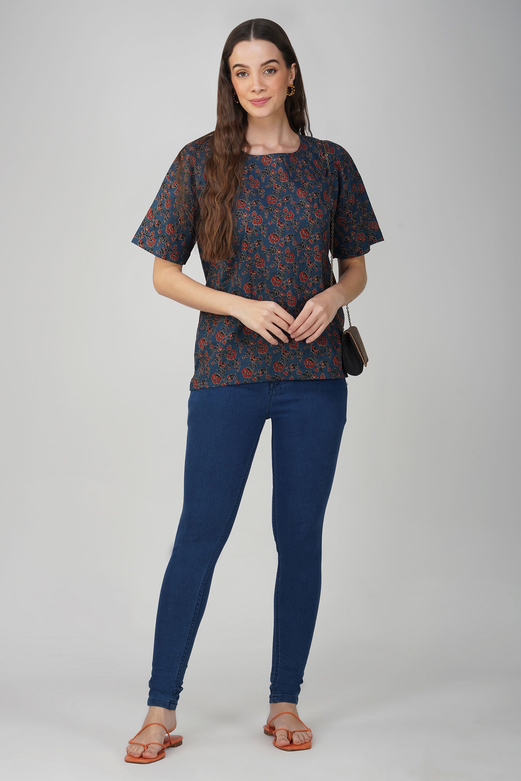 Midnight Blue Printed Cotton Box Top