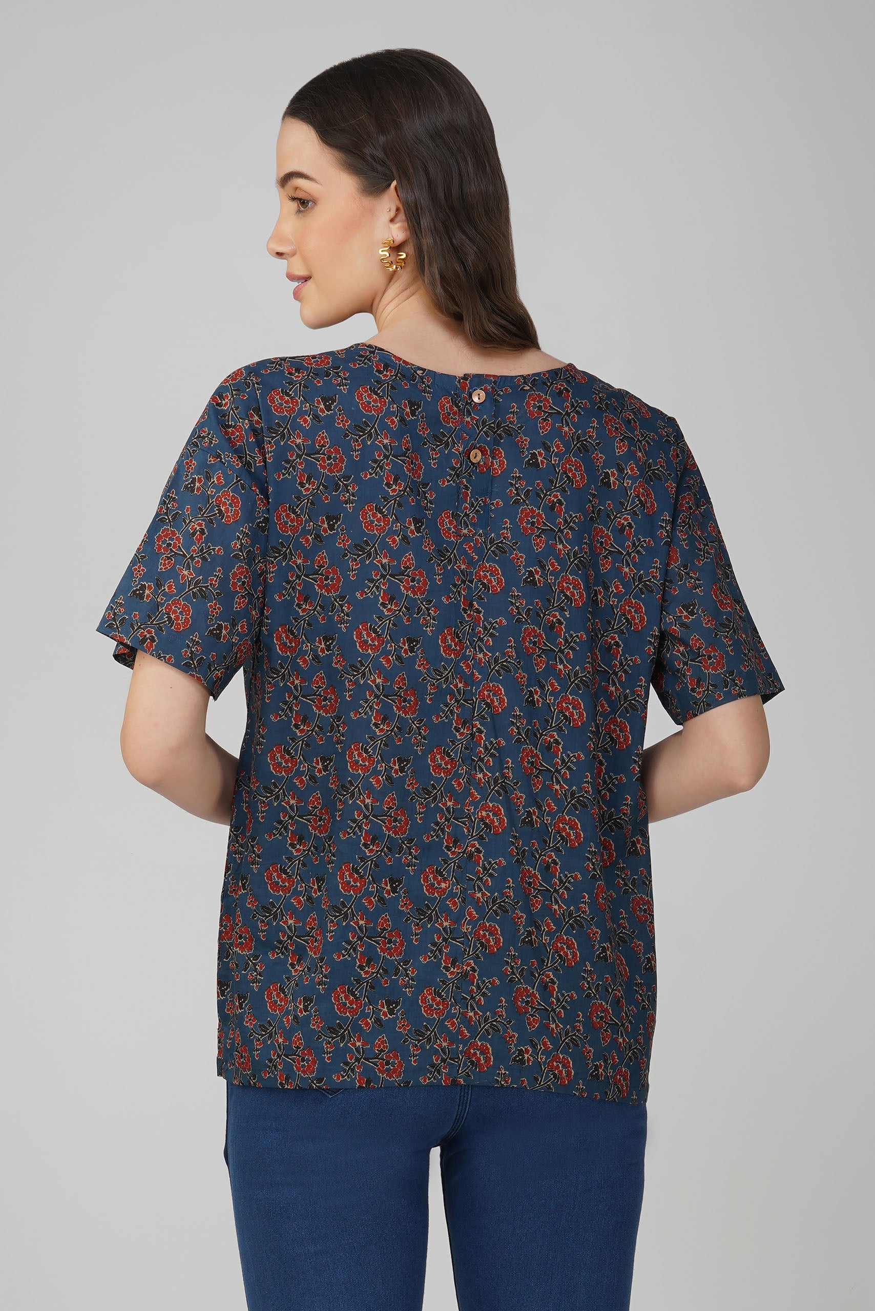 Midnight Blue Printed Cotton Box Top