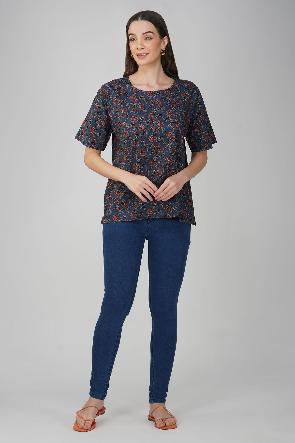 Midnight Blue Printed Cotton Box Top