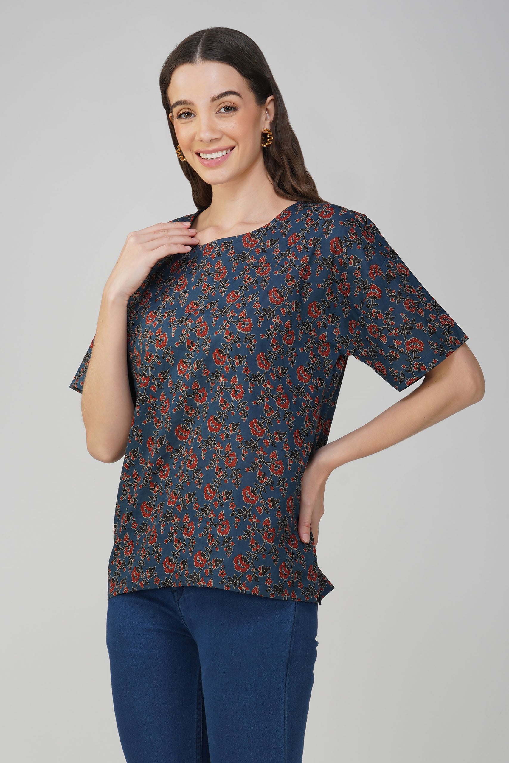 Midnight Blue Printed Cotton Box Top