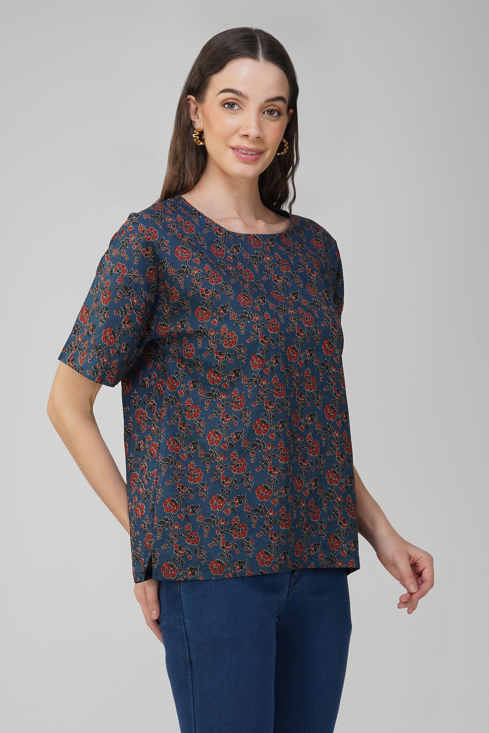 Midnight Blue Printed Cotton Box Top