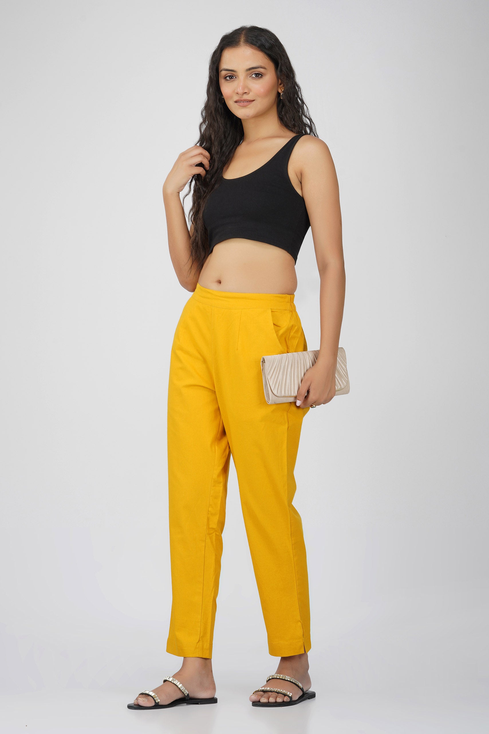 Mustard Cotton Trouser for Women