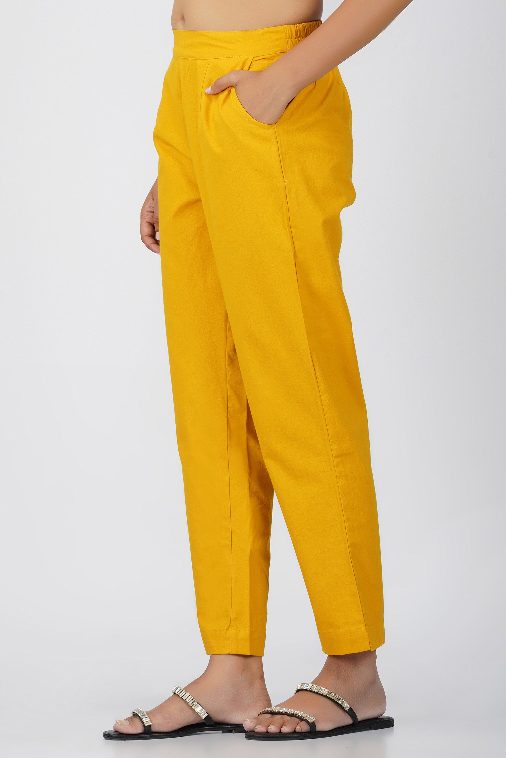 Mustard Cotton Trouser for Women