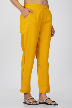 Mustard Cotton Trouser for Women