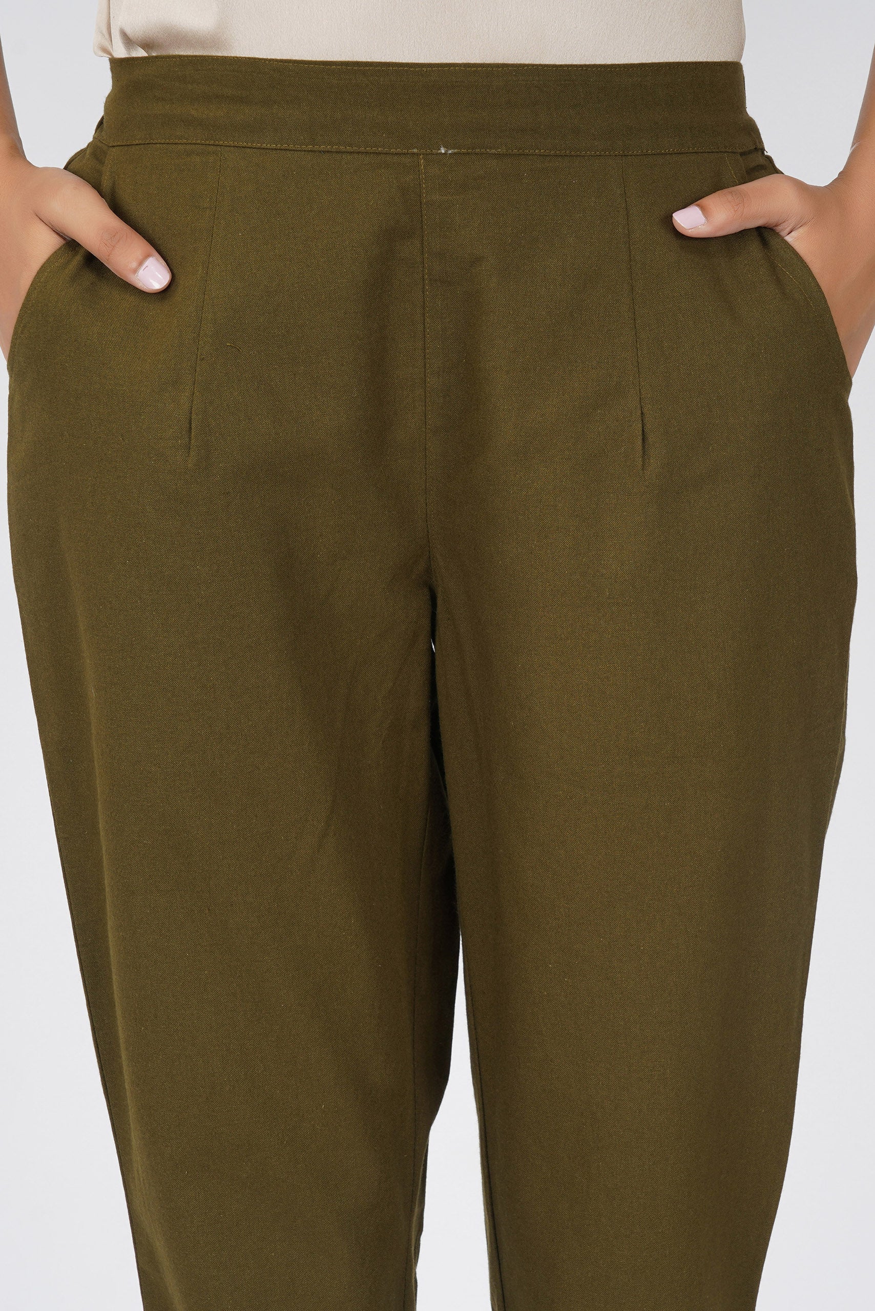 Olive Cotton Trouser for Women