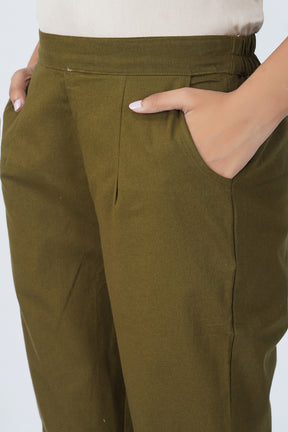 Olive Cotton Trouser for Women