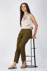 Olive Cotton Trouser for Women