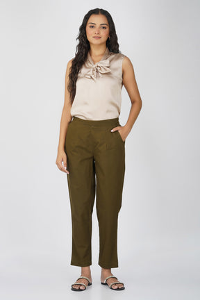 Olive Cotton Trouser for Women