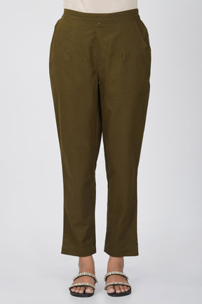 Olive Cotton Trouser for Women