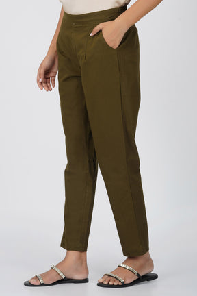 Olive Cotton Trouser for Women