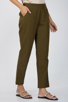 Olive Cotton Trouser for Women