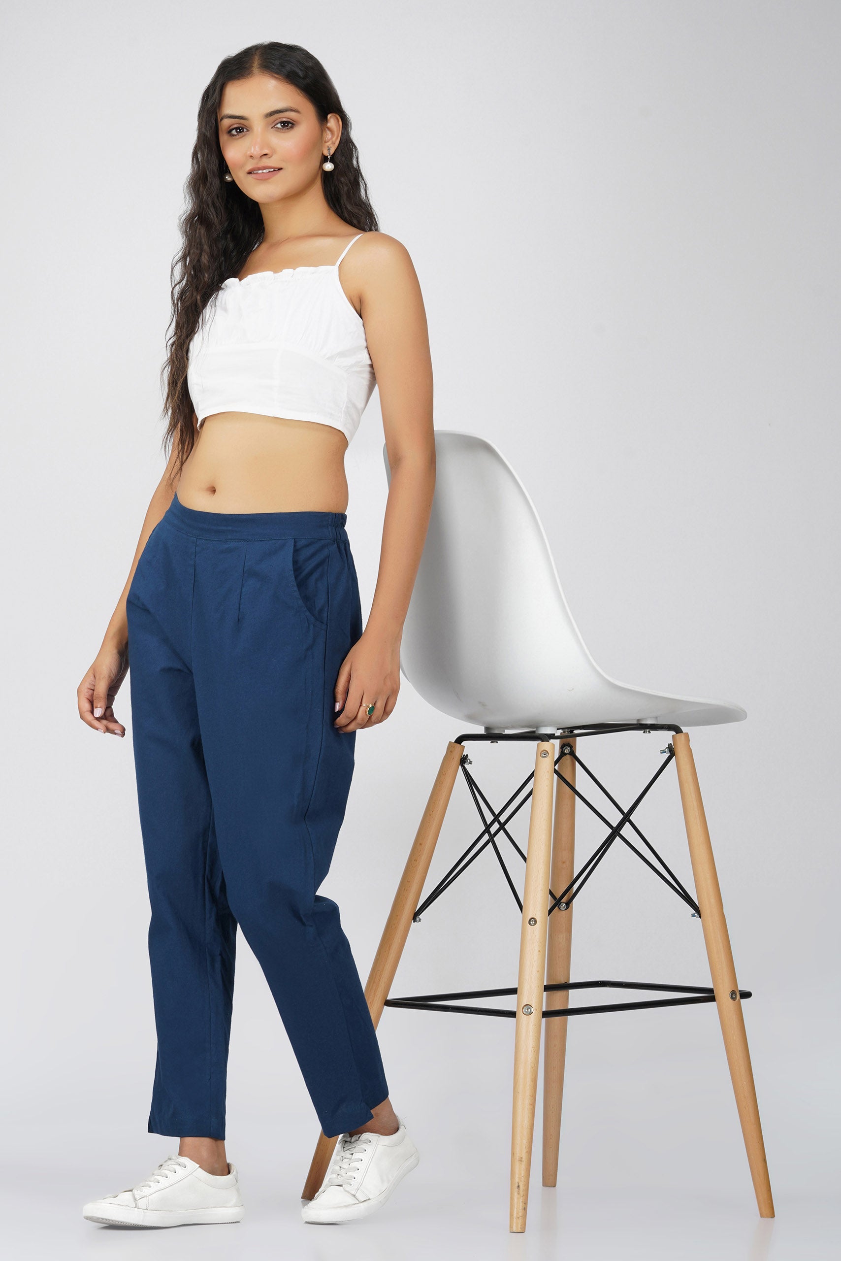 Peacock Blue Cotton Trouser for Women SPARSA - Main Image