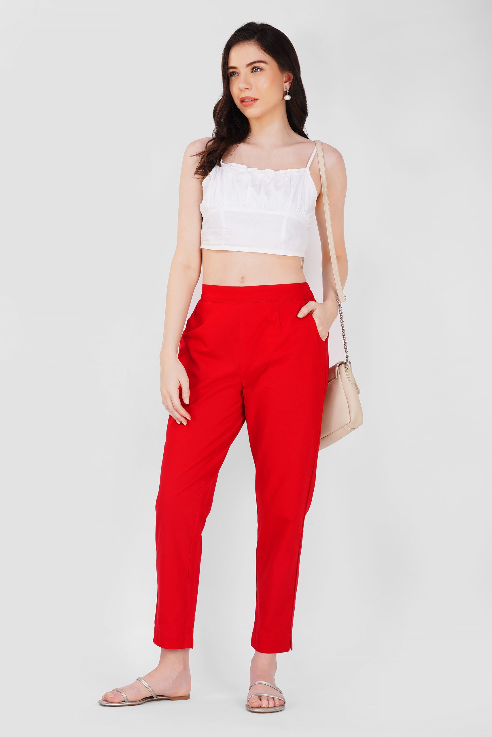 Red Cotton Trouser for Women