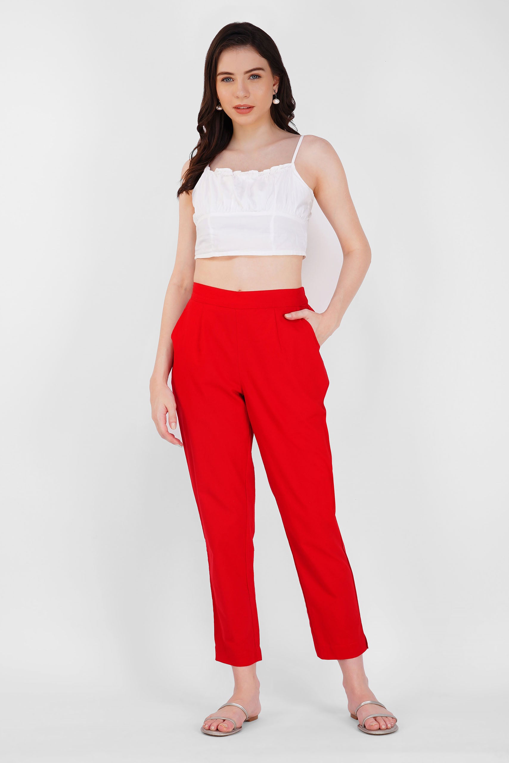 Red Cotton Trouser for Women