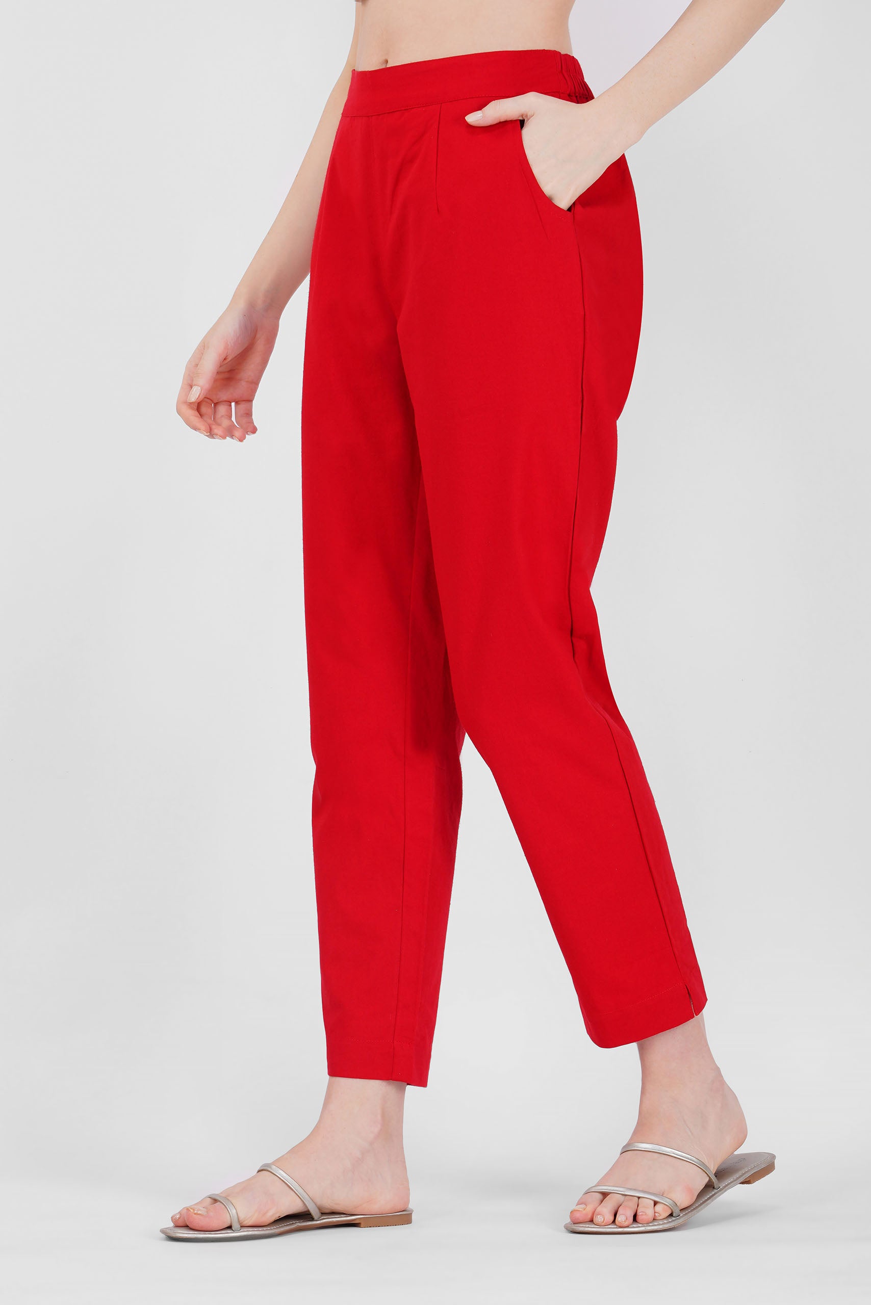 Red Cotton Trouser for Women