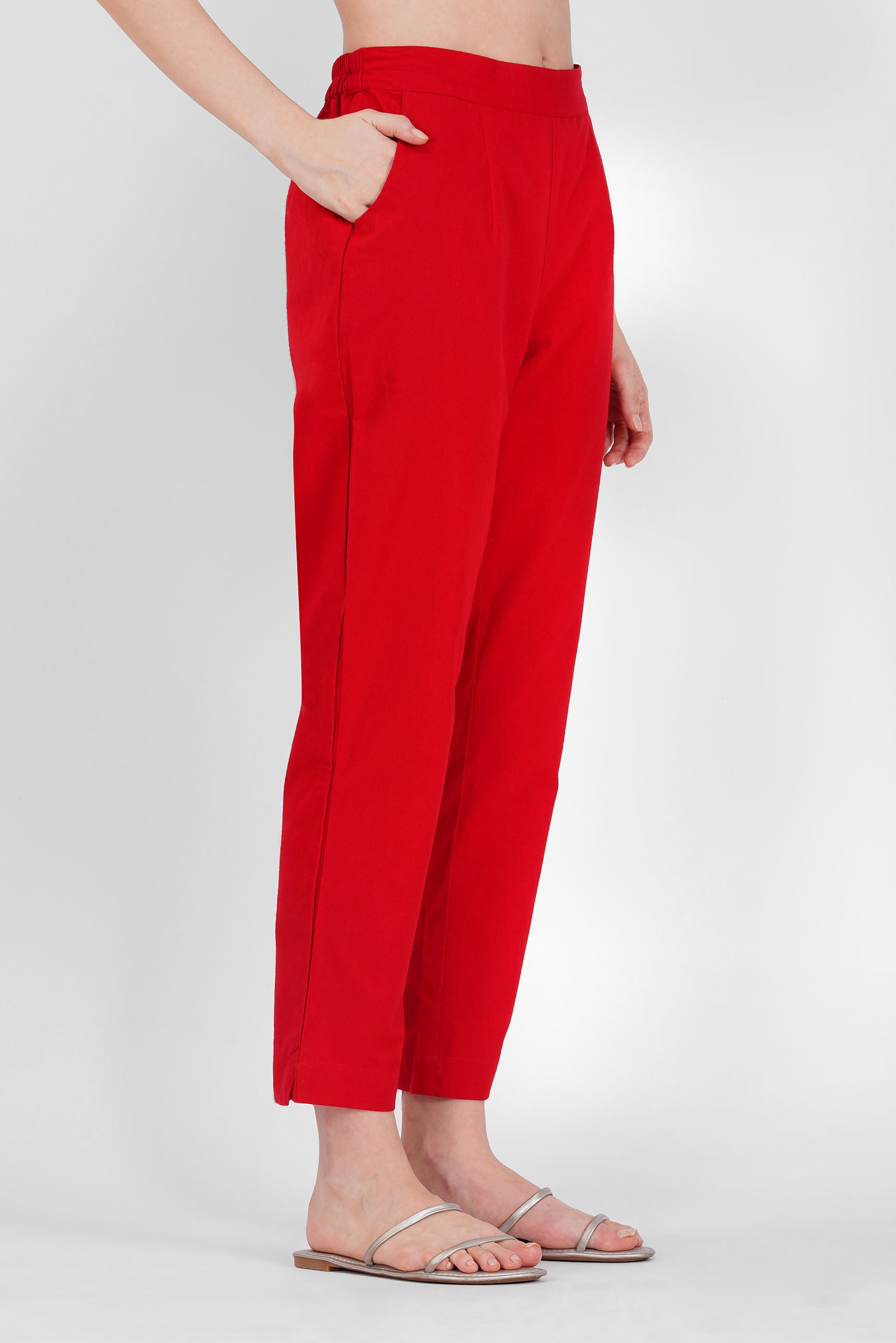 Red Cotton Trouser for Women